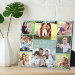 Familie 8 Foto Collage Sage Green Fotoplatte<br><div class="desc">Eine elegante,  individuell gestaltete und grüne Schmucktafel mit einer 8-Foto-Collage von Eltern,  Kindern,  Großeltern,  anderen Familienmitgliedern,  Haustieren usw.,  "FAMILY" in eleganter weißer Typografie und Ihren Familiennamen oder anderen Texten in weißer Typografie.</div>