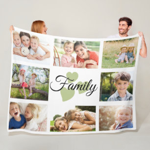 Familie 8 Foto Frühling Weiß Grüne Herzen Fleecedecke