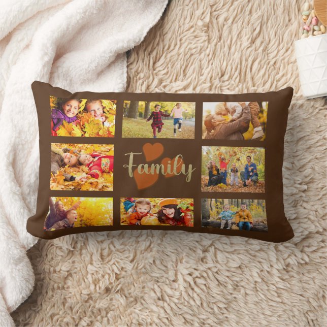 Familie 8 Foto Herbst Herbst Braun Gold Herzen Lendenkissen (Decke)