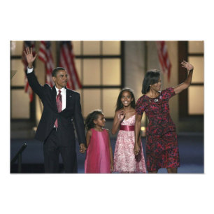 Familie Barak Obama winkt am letzten Abend Fotodruck