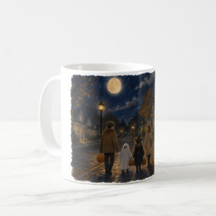 Familie beim Trick-or-Treat in der Halloween-Nacht Kaffeetasse