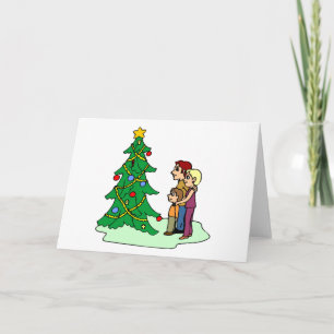 Familie bewundert Weihnachtsbaum Feiertagskarte