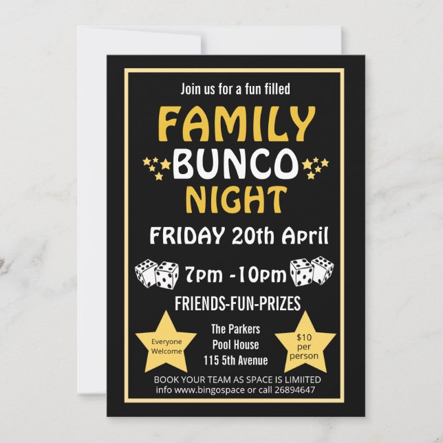 Familie bunco Nacht, bunco Party Pta-Ereignis Einladung (Vorderseite)