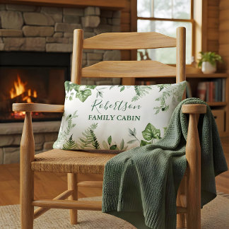Familie Cabin Watercolor Ivy Sage Ferns Botanisch Lendenkissen