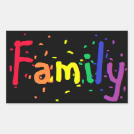 Familie Confetti Rainbow auf Black Rechteckiger Aufkleber