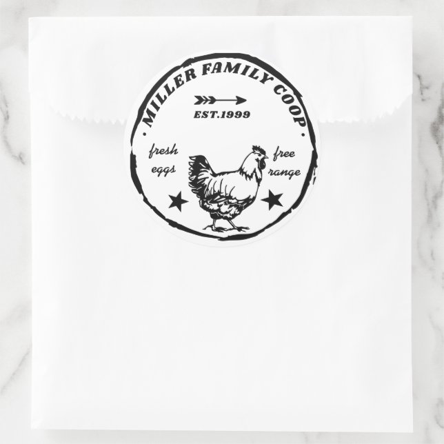 Familie Coop Hen Fresh Eggs Runder Aufkleber (Tasche)