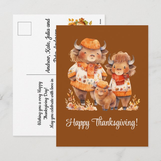 Familie der Buffalos Happy Thanksgiving Feiertagspostkarte (Vorne/Hinten)