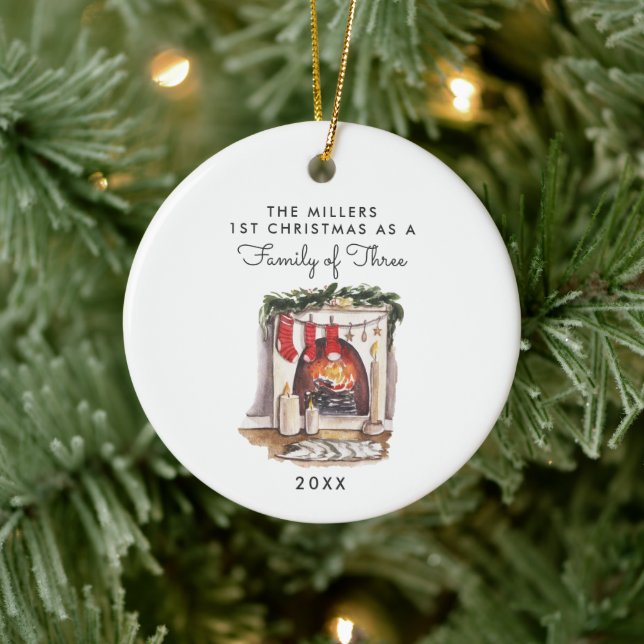 Familie der drei | Erste Weihnachtsfeier Keramik Ornament (Baum)