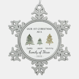Familie der drei Säuglinge Erste Weihnacht Persona Schneeflocken Zinn-Ornament
