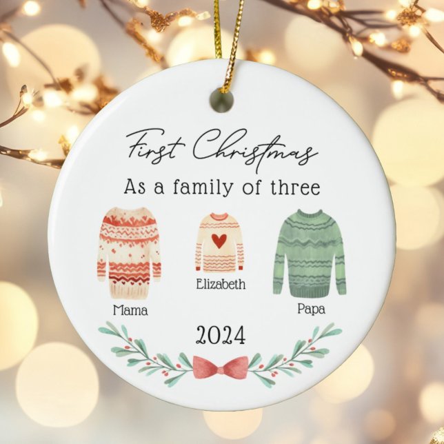 Familie der drei Weihnachtssüßer Girl Baby Foto Keramik Ornament (Von Creator hochgeladen)