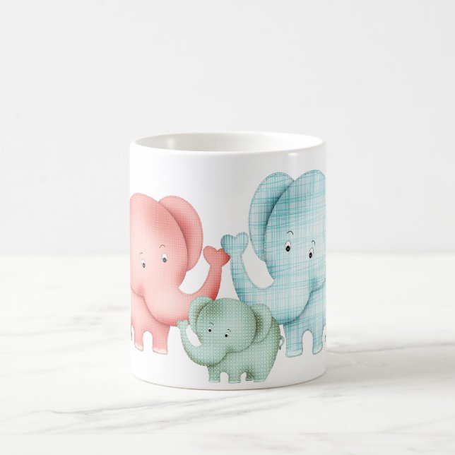 Familie der Elefanten Mama Vater und Baby Kaffeetasse (Mittel)