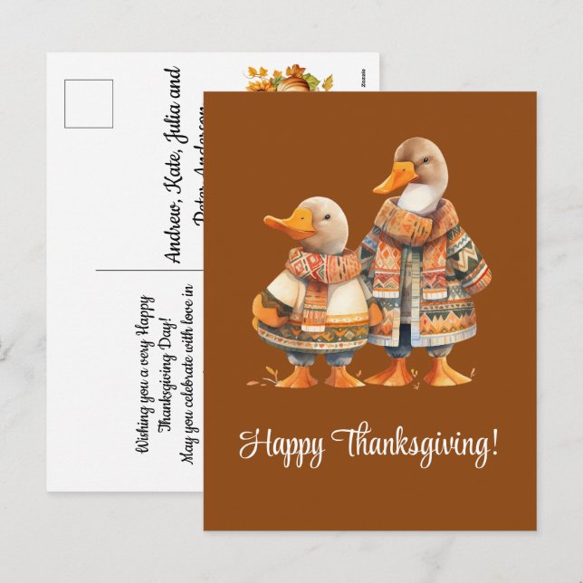 Familie der Enten glückliches Thanksgiving Feiertagspostkarte (Vorne/Hinten)