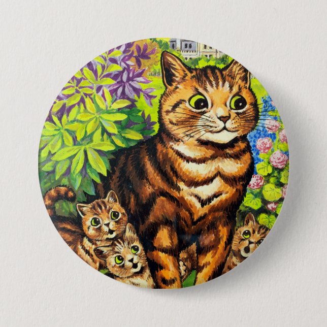 Familie der Katzen in einem Garten, Louis Wain Button (Vorderseite)