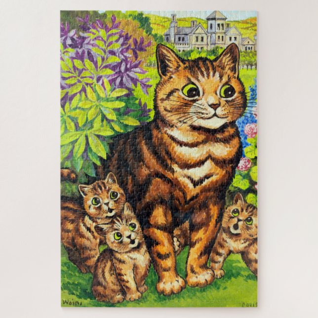 Familie der Katzen in einem Garten, Louis Wain Puzzle (Vertikal)