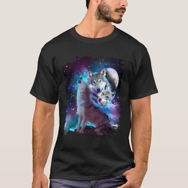 Familie der kosmischen Wolf-Wölfe auf dem Mond T-Shirt (Vorderseite)