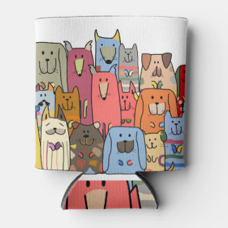 Familie der lustigen Hunde: nahtloses Muster. Dosenkühler