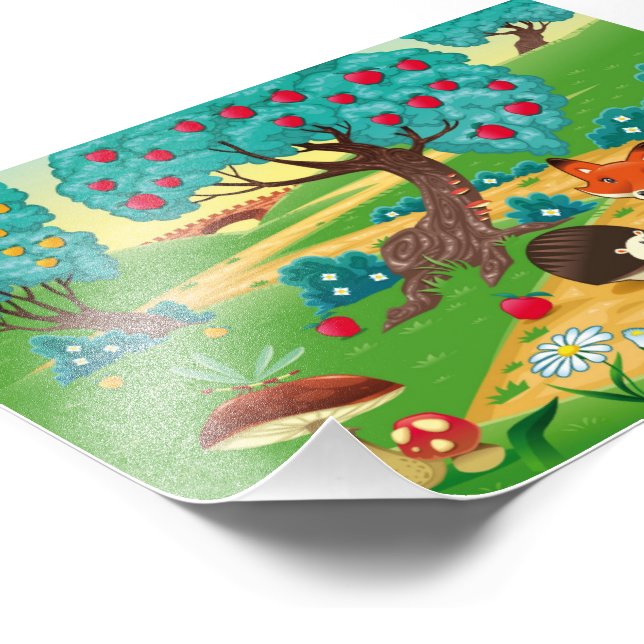 Familie der Tiere im Holz. Fotodruck (Ecke)