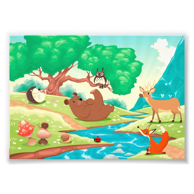 Familie der Tiere im Holz. Fotodruck (Vorne)