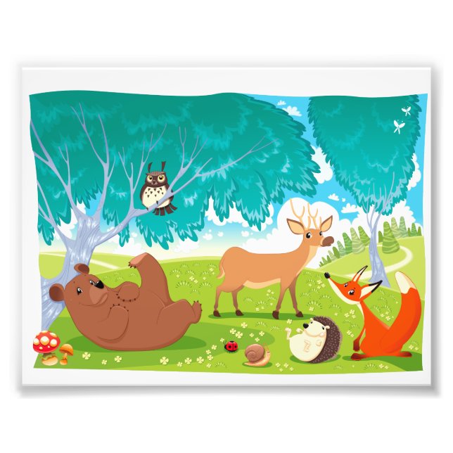 Familie der Tiere im Holz. Fotodruck (Vorne)