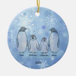 Familie der vier Pinguine Weihnachten Keramik Ornament