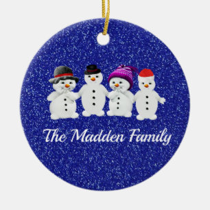 Familie der vier Snowmen Blue Sparkle Winter Keramik Ornament