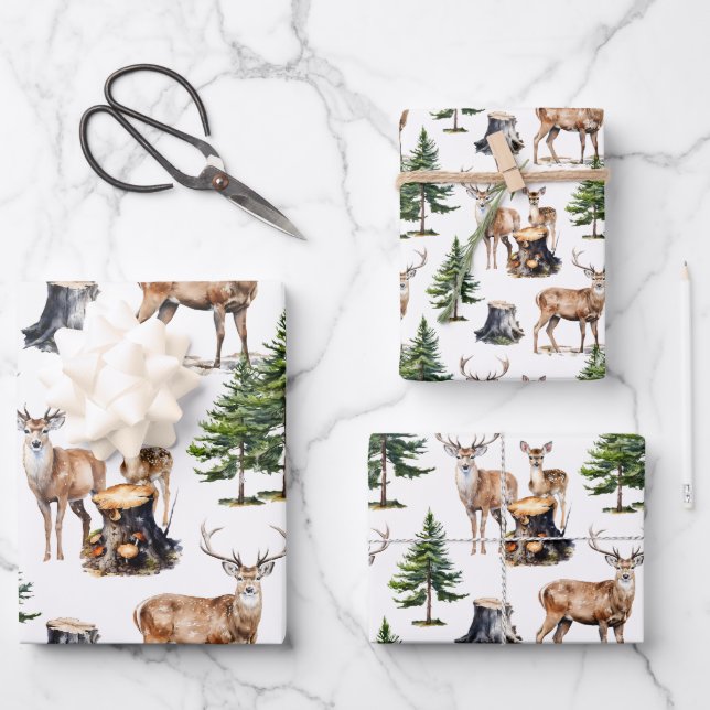 Familie der Waldtiere, die durch den Wald fressen Geschenkpapier Set (Vorderseite)