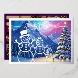 Familie des Schneemans, frohe Weihnachten Lila, Si Folien Feiertagskarte