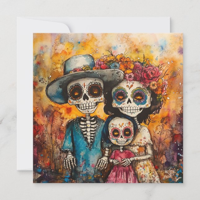 Familie Dia de los Muertos Celebration Einladung (Vorderseite)