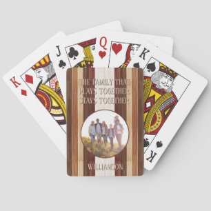 Familie, die rustikales Holz gestreift Personalisi Spielkarten