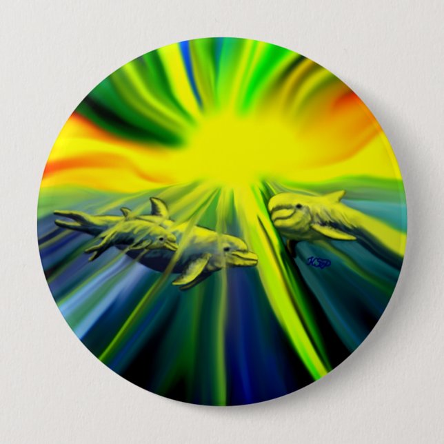 Familie Dolphin im Sonnenschein Button (Vorderseite)