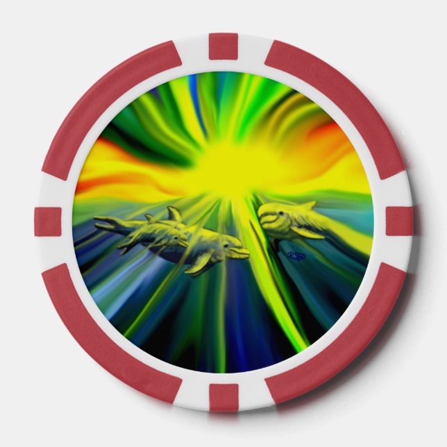 Familie Dolphin im Sonnenschein Pokerchips (Vorderseite)