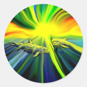 Familie Dolphin im Sonnenschein Runder Aufkleber