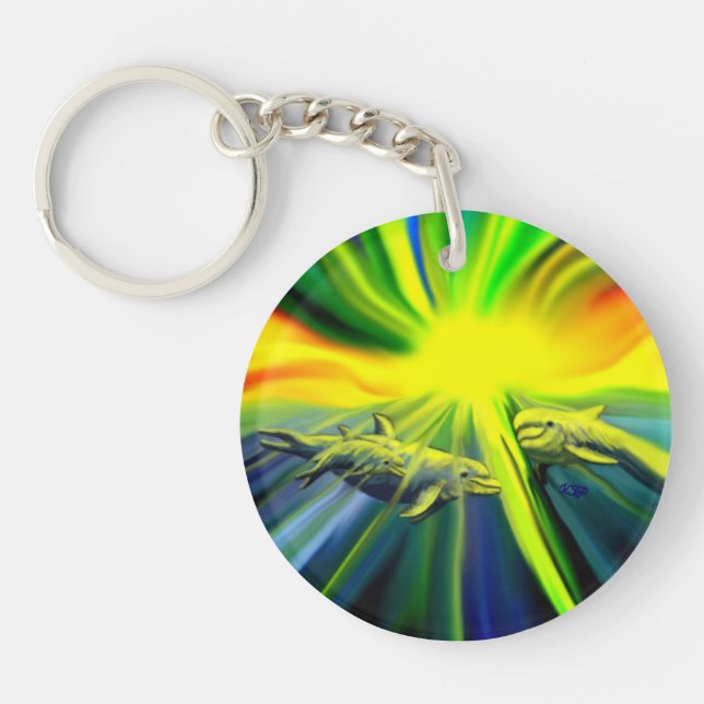 Familie Dolphin im Sonnenschein Schlüsselanhänger (Vorderseite)