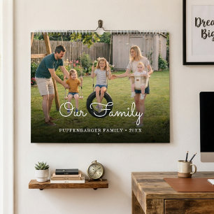 Familie Elegant Weiße Schrift Familienfoto-Collage Kalender
