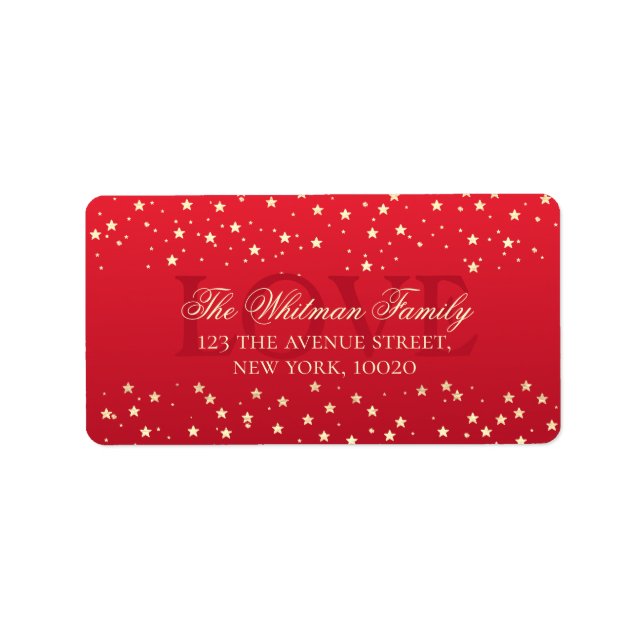Familie Elegante Liebe Rote Sterne Rücksendeadress Adressaufkleber (Vorne)