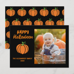 Familie Foto Orange Pumpkin Black Happy Halloween Mitteilungskarte