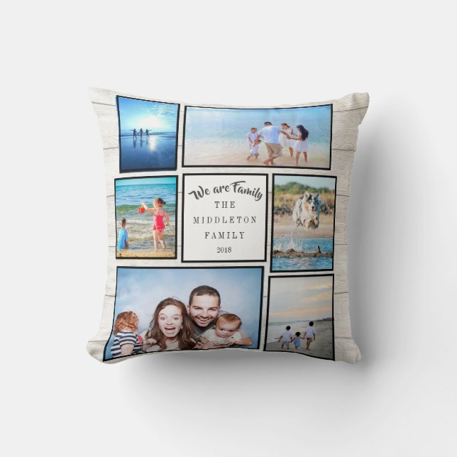 Familie FotoCollage Rustic Wir sind Familie Kissen (Vorderseite)