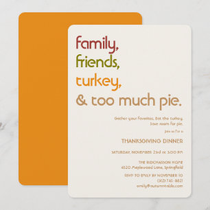 Familie, Freunde, Truthahn, Pie Moderne Thanksgivi Einladung