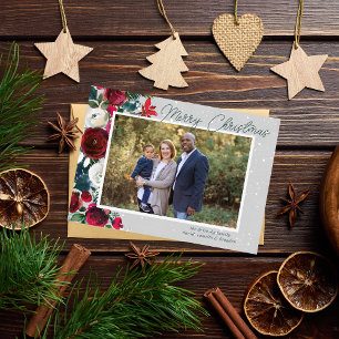 Familie Frohe Weihnachten Florale Fotokarte