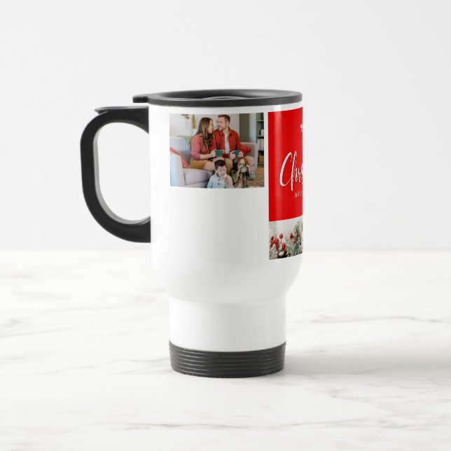 Familie frohe Weihnachten Glück Neujahr 4 Fotos Reisebecher (Links)