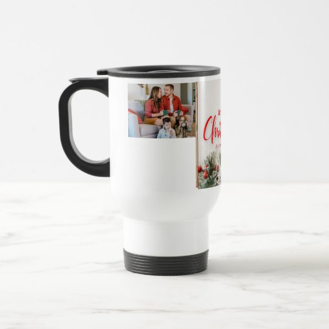 Familie frohe Weihnachten Glück Neujahr 4 Fotos Reisebecher (Links)