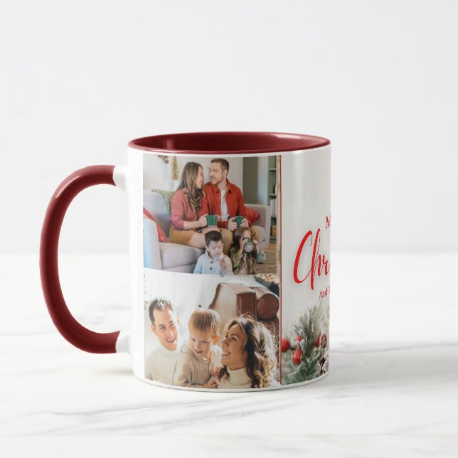 Familie frohe Weihnachten Glück Neujahr 4 Fotos Tasse (Links)