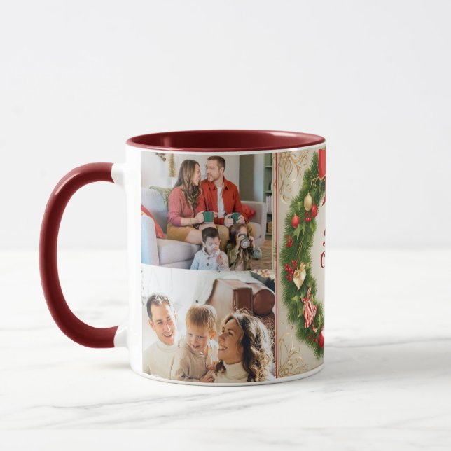 Familie frohe Weihnachten Glück Neujahr 4 Fotos Tasse (Links)
