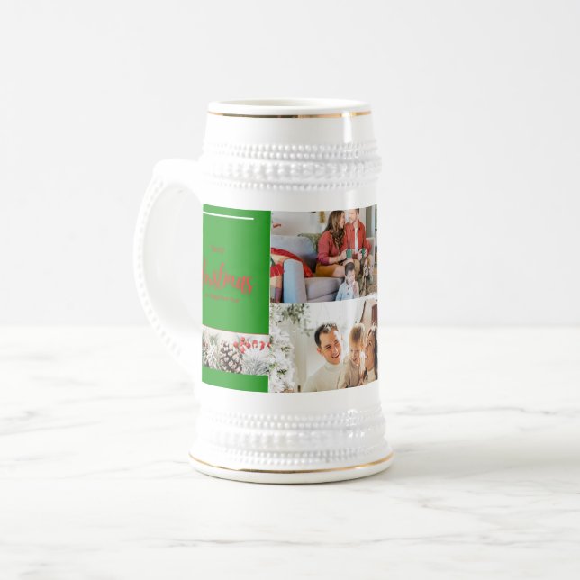 Familie frohe Weihnachten und glückliches Neues Ja Bierglas (Vorderseite Links)