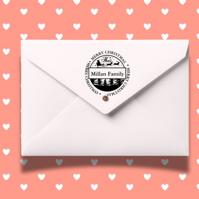 Familie Frohe Weihnachten Weihnachten Thema Permastempel (Celebrate the holidays with a Family Merry Christmas Santa theme self-inking stamp  )