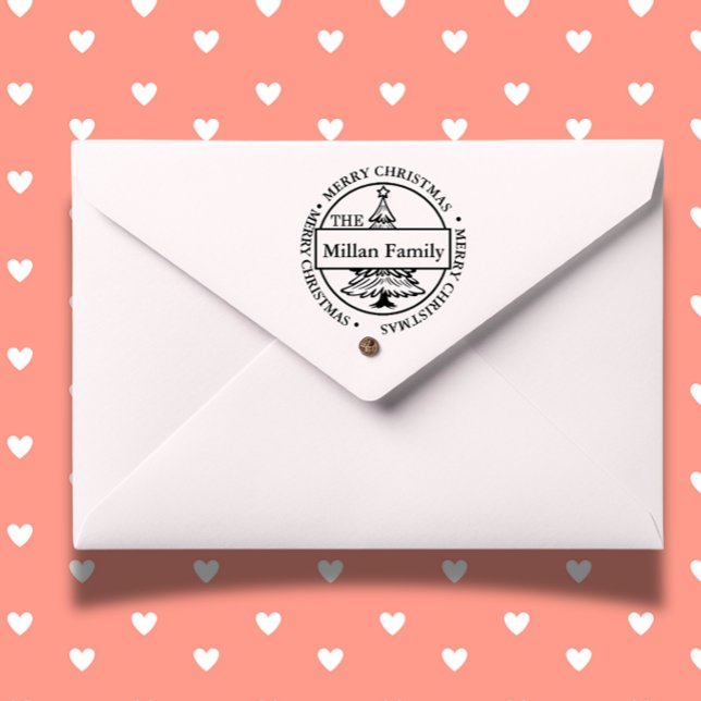 Familie Frohe Weihnachtsbaum Thema Permastempel (Celebrate the holiday season with a Family Merry Christmas Tree self-inking stamp )