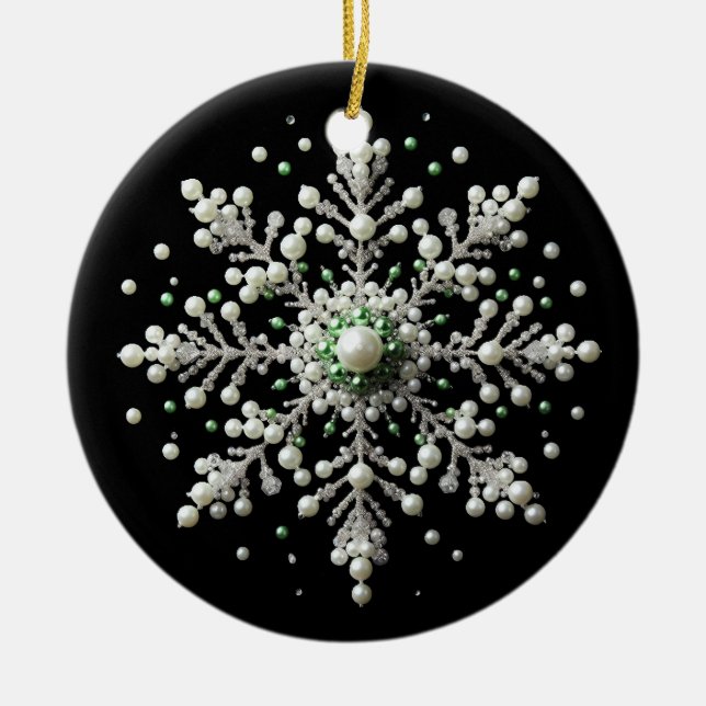 Familie Green und Pearl Snowflake Keramik Ornament (Vorne)