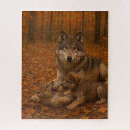 Familie Herbst Wolf Kindermädchen im Herbstwald Puzzle