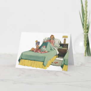 Familie im Retro-Stil: Mutter wird das Frühstück a Karte