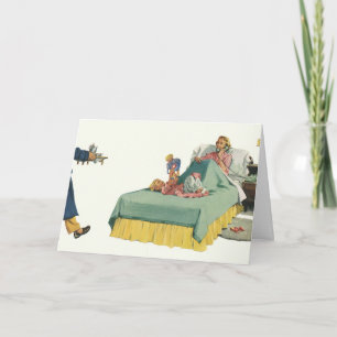 Familie im Vintage-Stil serviert Mama das Frühstüc Karte